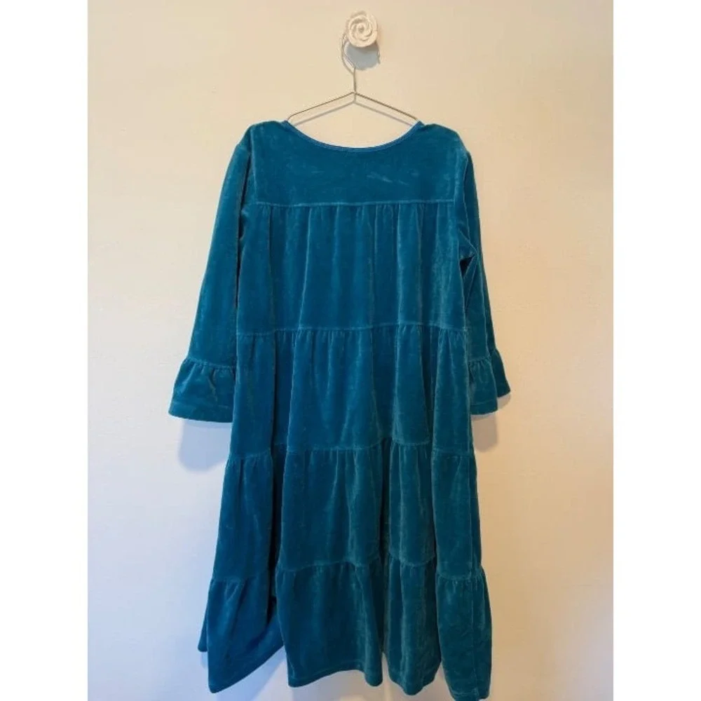 Hanna Andersson Velour Twirl Dress Baltic Blue 150cm 12 EUC